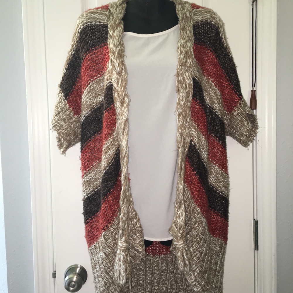 Orange/Brown Striped Cover Up Sweater Top
